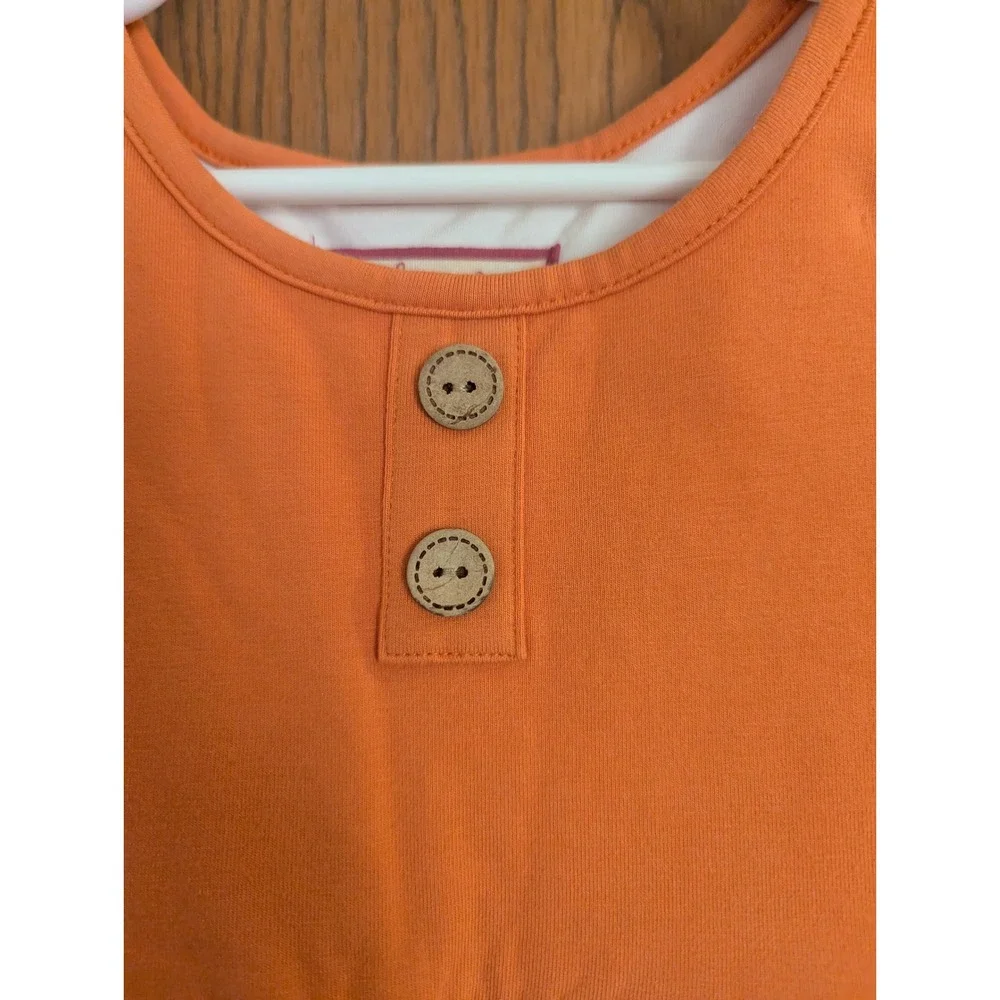 Cheeky Plum Orange Floral Gingham Tiered 3/4 Sleeve Henley Dress Fall-Girls 5T